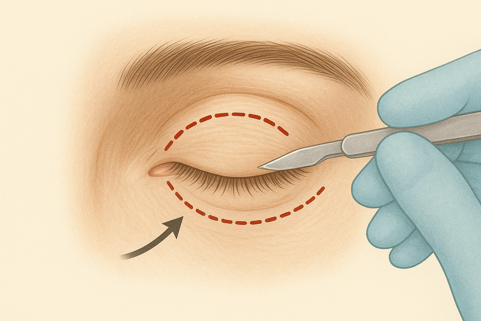 Grafische Darstellung des Ablaufs einer Lidstraffung
