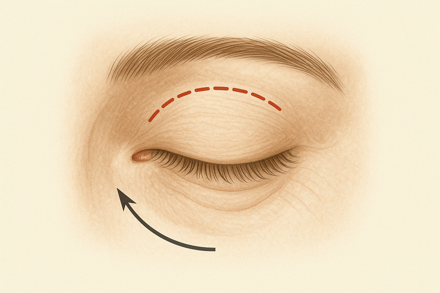 Schema der Oberlidstraffung mit Schnittführung in der Lidfalte