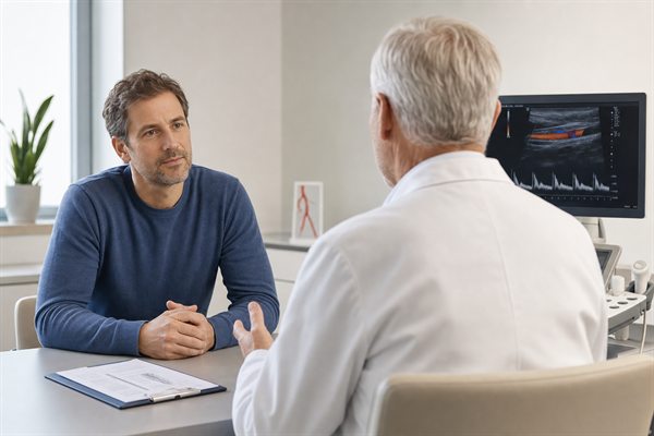 Patientengespräch zur interventionellen pAVK-Behandlung