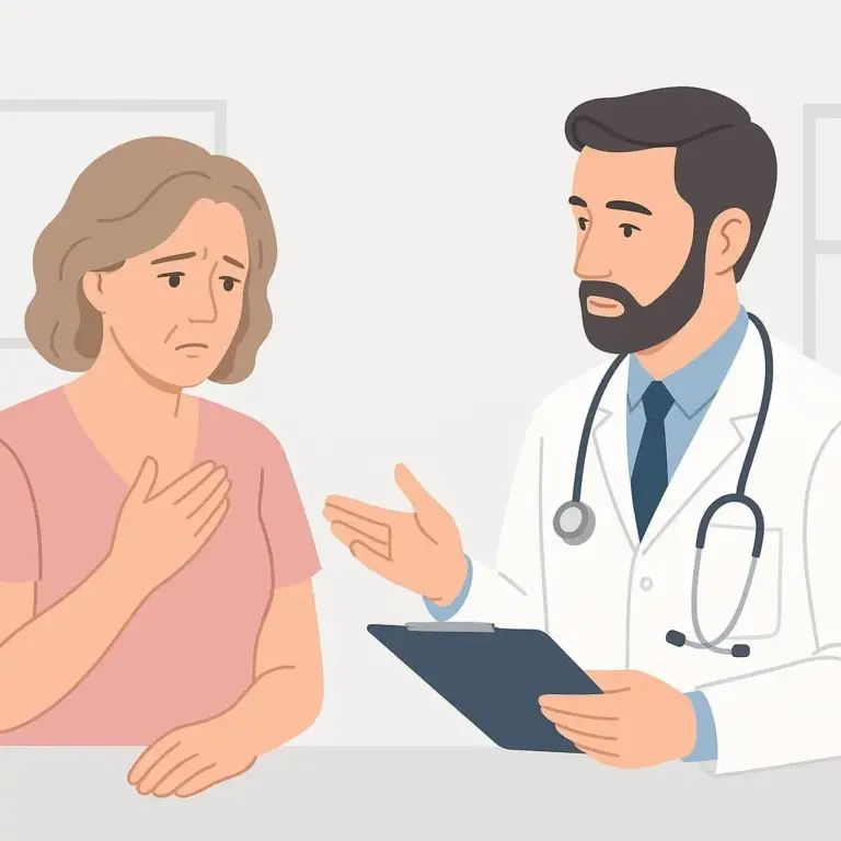 Ärztliche Untersuchung zwischen Arzt und Patientin.