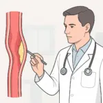 Arzt untersucht Blutgefäß auf Ablagerungen.