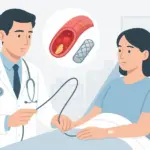 Arzt untersucht Patientin mit Stethoskop.