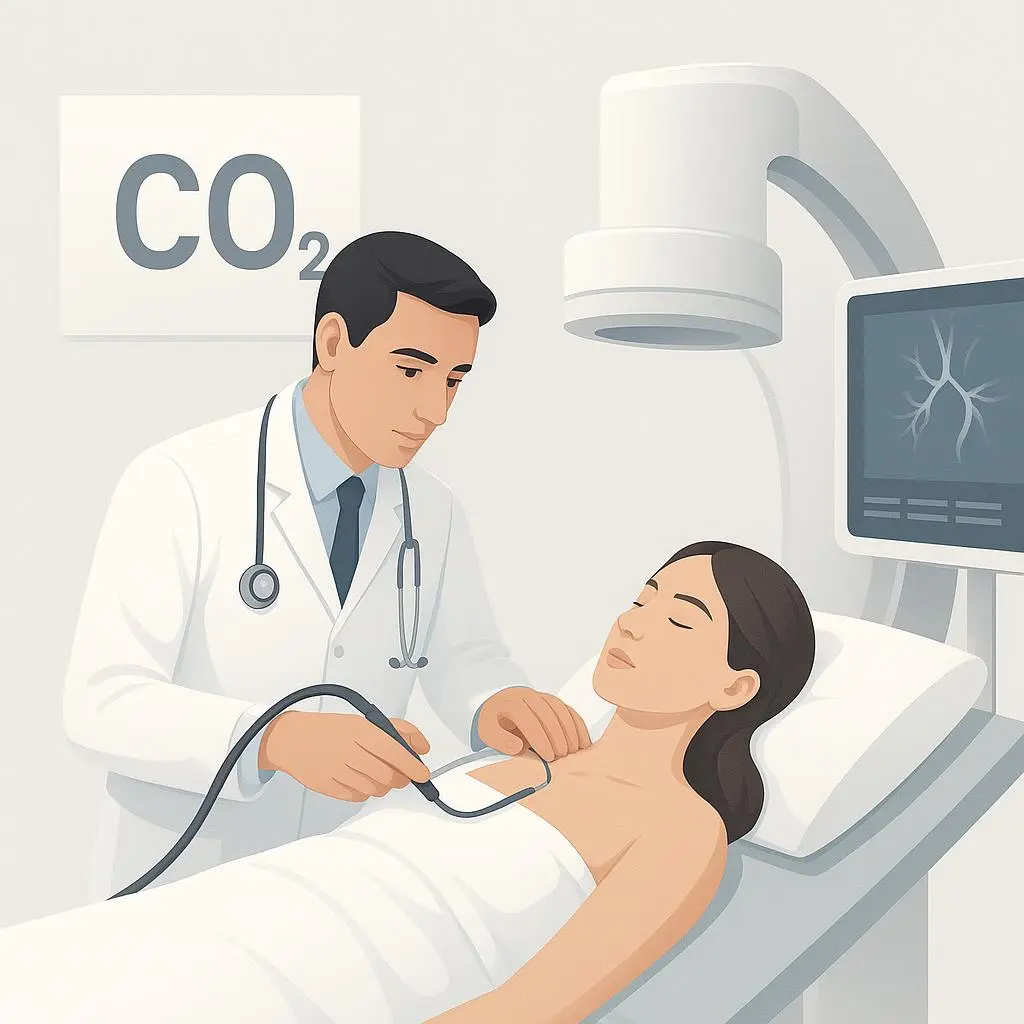 Arzt untersucht Patientin mit Stethoskop.