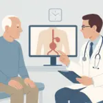 Arztgespräch über anatomische Körperansicht des Patienten.