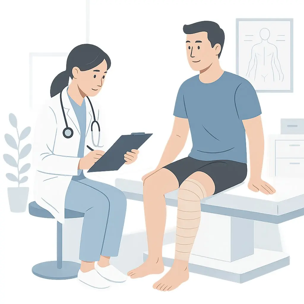 Nachsorge nach Venenbehandlung illustriert.