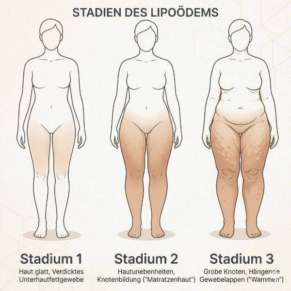 Medizinische Übersicht der Lipödem Stadien 1 bis 3